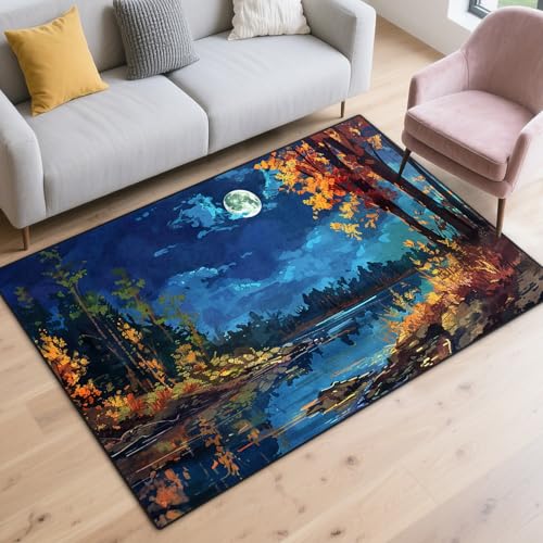 Starry Sky Design Area Rug for Bedroom, Non Slip Entrance Rugs Washable Floor Mat with Starry Sky, Soft Velvet Area Rug for Bedroom Living Room Kids Room - color: Forest, size: 3' x 5' (Rectangular)