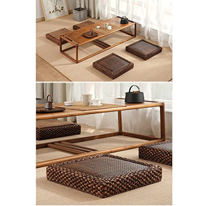K.LSX Handmade Meditation Cushion Yoga Floor Mat Cushion,Woven Straw Tatami Seat Cushion Round Solid Wood Frame Seat Cushion,Japanese Futon Seat Cushion-Cool mat b 50x50x10cm(20x20x4inch)