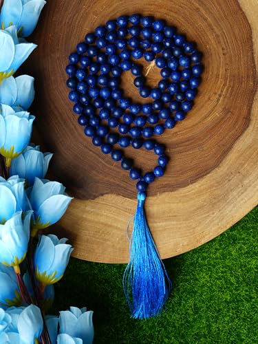 108 Beads Lapis Lazuli Mala Necklace for Meditation, Yoga, Prayer, Reiki & Spiritual Healing – Handcrafted 8mm Natural Gemstone Japa Mala for Spiritual Growth & Third Eye Activation