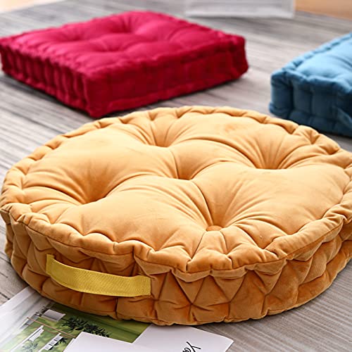 Tufted Velvet Floor Cushion, Square Thick Seating Cushion with Carrying Handle, Patio Meditation Pillow Tatami Chair Pads, 18"x18"x3.9", Yellow - color: S-yellow