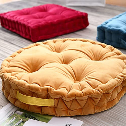 Tufted Velvet Floor Cushion, Square Thick Seating Cushion with Carrying Handle, Patio Meditation Pillow Tatami Chair Pads, 18"x18"x3.9", Grey - color: S-grey