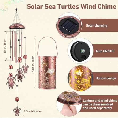 Retisee Sea Turtle Design Solar Wind Chimes Outdoor Metal Turtle Gifts Solar Light Windchimes Outside Indoors Christmas Decoration Birthday Gift for Home Lawn Porch Patio Garden Yard - style: Turtle