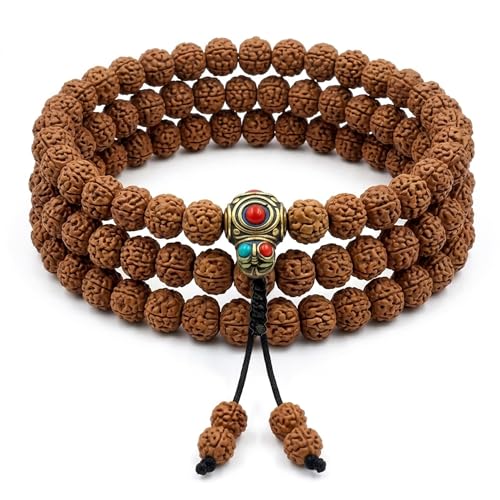 Agan Traders 108 Mala Prayer Beads Necklace for Men & Women – Tibetan Buddhist Prayer Beads Wrist Mala - Handmade Yak Bone Japa Mala Beads for Meditation, Yoga & Healing - color: Rudraksha - 10mm