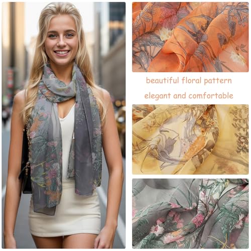 amokk 6 Packs Summer Scarf for Women Lightweight Floral Head Scarf Chiffon Shawl Warp