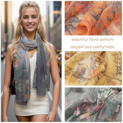 amokk 6 Packs Summer Scarf for Women Lightweight Floral Head Scarf Chiffon Shawl Warp