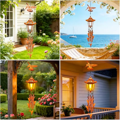 Hummingbird Solar Wind Chimes for Outside, Birthday Gifts for Mom Women Grandma Mother's Day Memorial, 34-Inch Windchimes with Wind Spinner, Outdoor Hanging Solar Lights Waterproof Yard Garden Decor