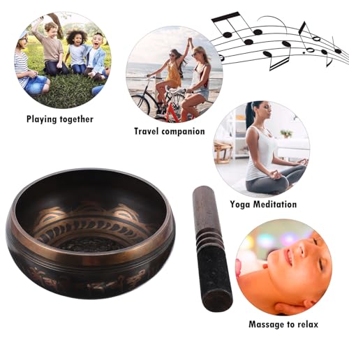 BESTonZON Tibetan Meditation Singing Bowl with Wooden Mallet High Resonance Sound for Yoga Relaxation Music Therapy and Home Decoration