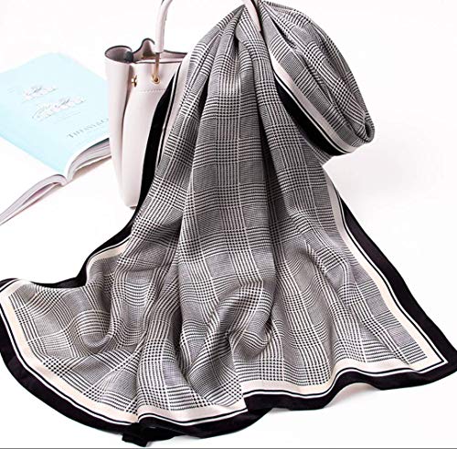 100% Mulberry Silk Long Scarf for Women Large Shawls for Headscarf and Neck- Oblong Hair Wraps with Gift Packed - color: Check-earth Tone