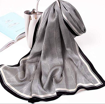 100% Mulberry Silk Long Scarf for Women Large Shawls for Headscarf and Neck- Oblong Hair Wraps with Gift Packed - color: Check-earth Tone