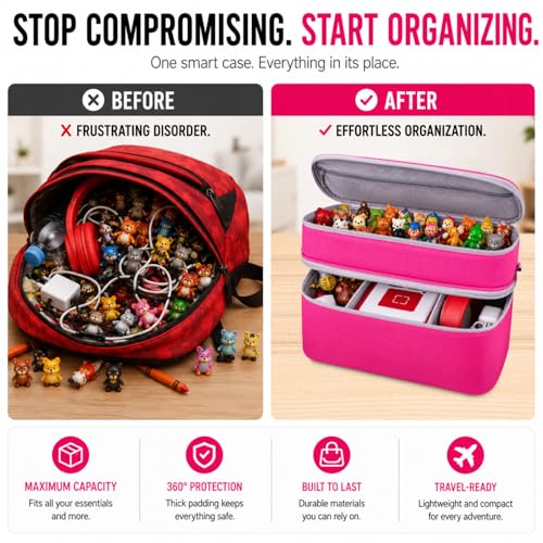 Bevegekos Carrying Storage Travel Bag for Toniebox 2 Starter Set, for 25+ Tonie Figures, Charging Station & Headphone, Case Only (Rosy/Pink, Large) - color: Rosy/Pink