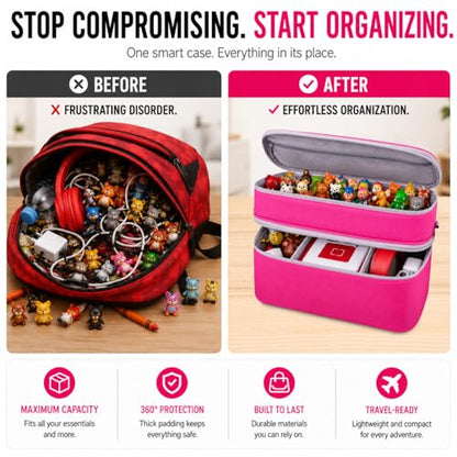Bevegekos Carrying Storage Travel Bag for Toniebox 2 Starter Set, for 25+ Tonie Figures, Charging Station & Headphone, Case Only (Rosy/Pink, Large) - color: Rosy/Pink