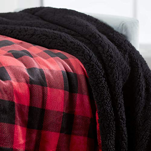 Sherpa Throw Blanket Super Soft Reversible Ultra Luxurious Plush Blanket, 60 x 80 inches, Buffalo Check Red/Black - color: Buffalo Check Red / Black, size: Twin (60" x 80")