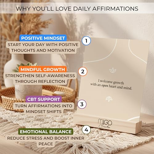 Mindful 60 Positive Affirmation Cards for Women with 10 Inspirational Tokens, 2 Rings & Display Stand, Daily Affirmations for Inspiration & Self Care, Unique Gift Cards for Women and Men