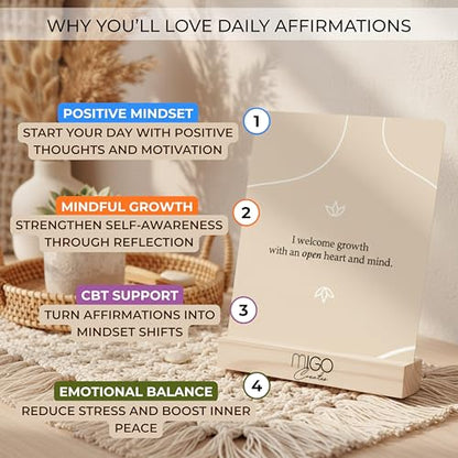 Mindful 60 Positive Affirmation Cards for Women with 10 Inspirational Tokens, 2 Rings & Display Stand, Daily Affirmations for Inspiration & Self Care, Unique Gift Cards for Women and Men