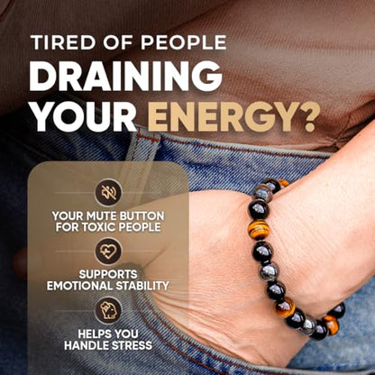 Conscious Items Protection Bracelets for Women & Men, Healing Crystal Bracelet with Natural Stones for Energy Shielding, Grounding, Stress, & Negative Energy Protection - style: The Triple Protection Bracelet