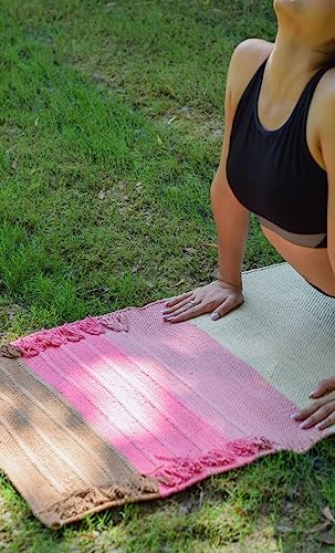Jaipur art & Rugs Cotton Yoga Mat - Eco-Friendly Hand-Woven Rug - Non Slip & Thick (24”x72”x5mm) for Everyday Fitness at Home - Comfortable Extra-Long - color: Multicolor 10