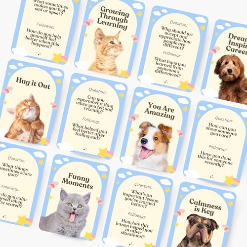 Pawsitive Talk - 50 Mindfulness Converstion Starter Cards for Kids Children and Parents - Meaningful Conversations on Emotions and Wellness Autism Learning