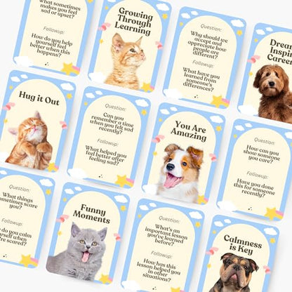 Pawsitive Talk - 50 Mindfulness Converstion Starter Cards for Kids Children and Parents - Meaningful Conversations on Emotions and Wellness Autism Learning