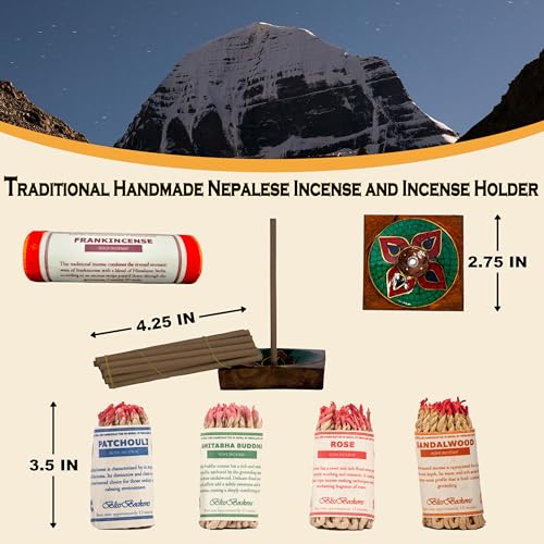 Meditation Accessories Gift Set With Guide: 4.5" Tibetan Singing Bowl Set,150 pcs Handmade Incense Variety Pack: Frankincense, Patchouli, Amitabha Buddha, Rose, Sandalwood, With Incense Holder