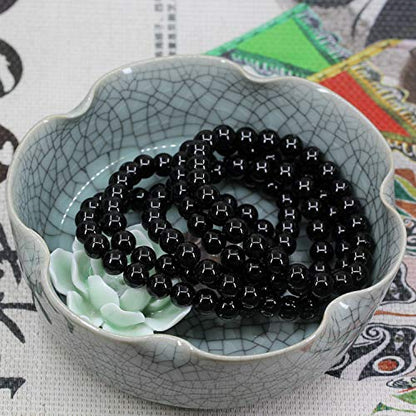 Amandastone Natural Gemstone 8mm Round Beads Stretch Bracelet 7 Inch - color: Black Agate