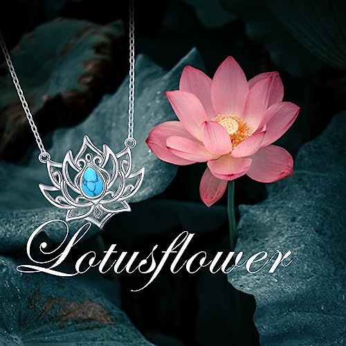 Lotus Neckalces for Women 925 Sterling Silver Moonstone/Turquoise Lotus Pendant for Girls Anxiety Stress Relieving Birthday Yoga Gifts - style: Turquoise Lotus