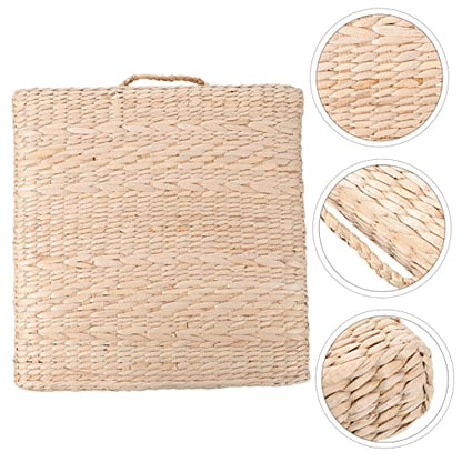 1pc Hand-Made Woven Meditation Cushion Square Straw Mat for Yoga and Home Use Comfortable Floor Pillow for Living Room Bedroom and Office Diameter Thick