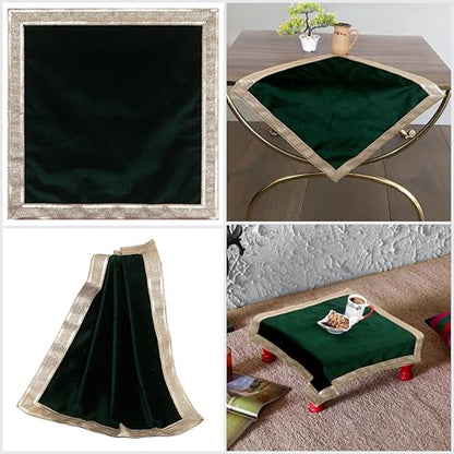 Indian Consigners Green Velvet Cloth with Golden Shinny Border, Namaaz, Muslim Cloth, Aasan, Alter, Altar, Tarot Table Cloth Holy Square Tablecloth