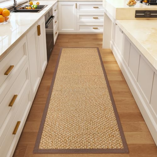 YDKGL Washable Hallway Runner Rug 2x6 Jute Like Kitchen Runner Mat Rugs Non Slip, Woven Soft Entryway Farmhouse Runner Boho Floor Carpet for Indoor Laundry Hall Backdoor Bedroom Living Room, Brown - color: Brown, size: 2' X 6'