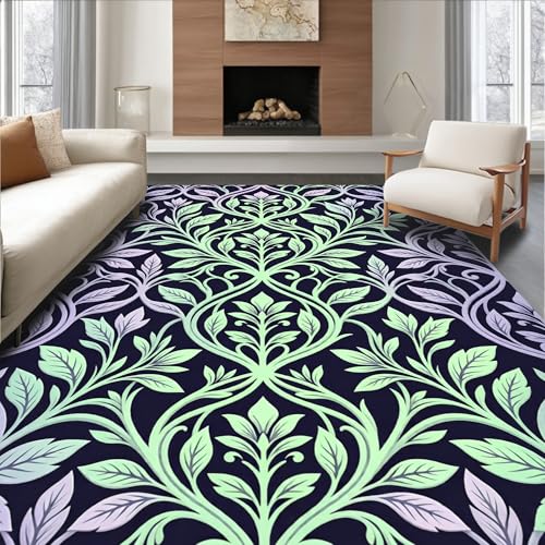 Low Pile Flatwoven Area Rug 8x10, Sophisticated Lattice Design with Interwoven Floral and Leaf, Machine Washable, Stain Resistant Indoor Rug for Living Room, Bedroom, Non Slip(Black, 8x10) - color: Black/Pattern 18, size: 8' x 10' (Rectangular)