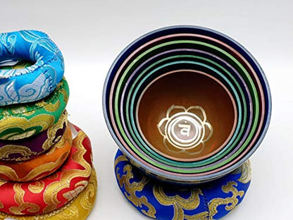 Nepal-Chakra Singing Bowl Set of 7 - Handcrafted Tibetan Sound Healing Bowls Gift Set Includes Carry Bag Seven Colors Cushion Mallet (7 Pcs)
