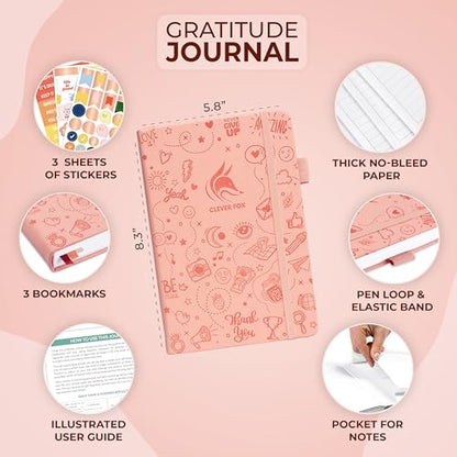 Clever Fox Gratitude Journal – Happiness, Positivity & Affirmation Daily Journal – Inspirational Daily Notebook – 3 Months, A5 (Light Pink) - color: Peach Pink, size: A5 (5.8″ x 8.3″)