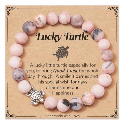 Caiyao 8mm Pink Zebra Natural Stone Sea Turtle Bracelets Healing Crystal Beaded Stretch Bracelets for Women Men Best Friend Friendship Inspirational Relaxation Jewelry Teacher Appreciation Gifts - style: StyleC