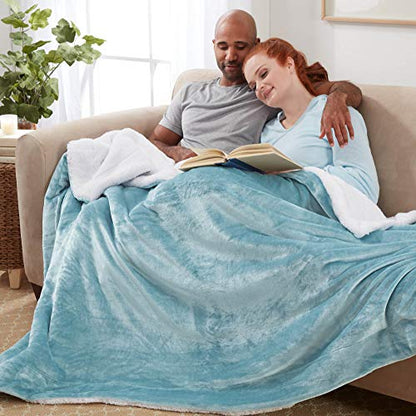Sherpa Throw Blanket Super Soft Reversible Ultra Luxurious Plush Blanket, 50 x 60 inches, Tourmaline Blue/White - color: Turmaline Blue / White, size: Throw (50" x 60")