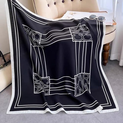 35" Head Scarf Large Square Scarf Like Cotton Hairscarf Fashion Scarves Bandana Night Sleeping Wraps for Women B01 - color: Black- White Lines