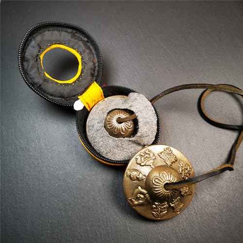 Tibetan Tingsha Bell Set - Tibetan Cymbals - for Sound Healing, Yoga, Meditation, and Mindfulness,Handmade in Nepal,Made of Brass,Astamangal Pattern,6.5cm/2.6 inch - color: 6-Brass-Astamangal-6.5cm -1