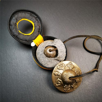 Tibetan Tingsha Bell Set - Tibetan Cymbals - for Sound Healing, Yoga, Meditation, and Mindfulness,Handmade in Nepal,Made of Brass,Astamangal Pattern,6.5cm/2.6 inch - color: 6-Brass-Astamangal-6.5cm -1