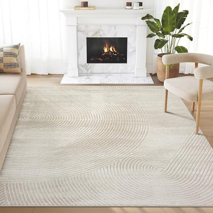 Abani Neutral Beige Area Rug | 3' x 6' Tan Geometric Carpet with Zen Circle Pattern | Washable Rugs for Living Room, Bedroom, Office - color: Beige, size: 2'6" x 6' (Rectangular)