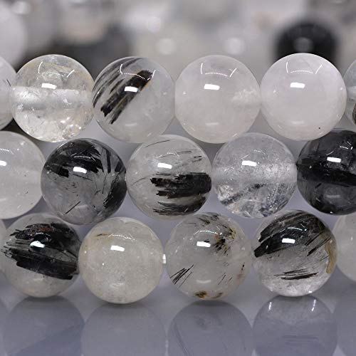 Justinstones Gem Semi Precious Gemstone 8mm Round Beads Stretch Bracelet 7 Inch Unisex - color: Black Rutilated Quartz