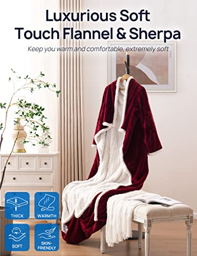 Westinghouse Christmas Electric Snuggle Throw Blankets with Foot Pocket, Wearable Heated Blanket with Sleeves, 6 Heating Levels & 2 to 10 Hours Heating Time Settings, 50 * 70"+18", Red - color: Christmas Red&ivory, size: 70*50" Heated Snuggle Blanket