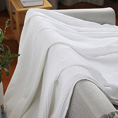 100% Cotton Waffle Blanket (White - Throw Size - 50 * 60''), Pre-Washed and Anti-Shrinkage Soft Lightweight Bed & Couch Blanket, 380 GSM Waffle Weave Throw Blanket for All Seasons - color: White, size: Throw (50"*60")