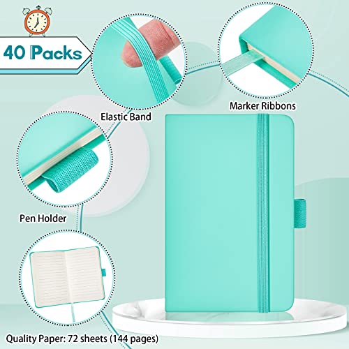 Laumoi Small Notebooks A6 Pocket Journals 3.5 x 5.5 Inch Small Leather Notebook Mini Ruled Lined Journal with Elastic Band Pen Holder Page Marker Ribbons(Light Blue,40 Pieces) - color: Light Blue