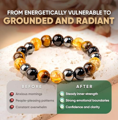 Protection Bracelets for Women & Men, Healing Crystal Bracelet with Natural Stones for Energy Shielding, Grounding, Stress, & Negative Energy Protection