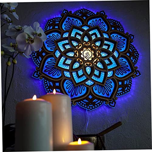 Ckuakiwu Mandala Yoga Room Night Light Led, Yoga Room Led Night Light, Creative Dream Wooden Hanging Wall Light Living Room Bedroom Wall Decoration, Diameter 11.8Inch