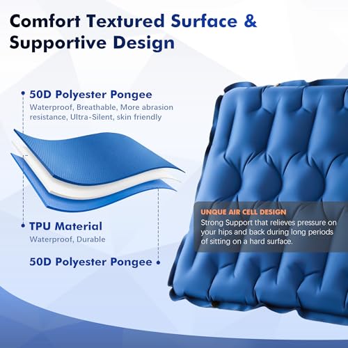 HiiPeak Inflatable Soccer World Cup Seat Cushion, Lightweight Compact Stadium Seat Pad Camping Air Seat Cushion for Gym Football Themed Party Airplane Travel Backpacking Hiking Office Car(Blue) - color: Blue