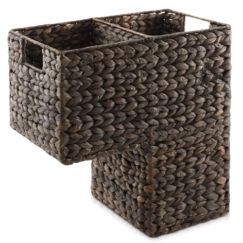 Casafield Stair Step Basket with Handles, Espresso Dark Brown - Woven Water Hyacinth Staircase Basket Storage Bin Organizer - color: Espresso - Hyacinth