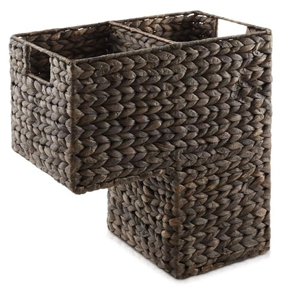 Casafield Stair Step Basket with Handles, Espresso Dark Brown - Woven Water Hyacinth Staircase Basket Storage Bin Organizer - color: Espresso - Hyacinth