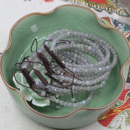 Keleny Natural Gemtones 4mm Round Beads Crystal Adjustable Braided Macrame Tassels Bracelets Unisex - color: Grey Labradorite