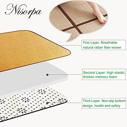 Nisorpa 71'' x 71'' Japanese Rug Tatami Rug Mat 0.47'' Thick Japanese Floor Mattress Rattan Non-Slip Breathable Memory Foam Area Rug Bedroom Tatami Mat, Brown - color: Brown