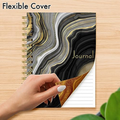 Designer Greetings, Designer Papers Flex Cover Journal with Elastic Band, Black and Gold Marble Design - 320 Pages (6” x 8.25”) - Back-to-School Supplies, Creative Writing, Personal Notes - style: Black and Gold Marble