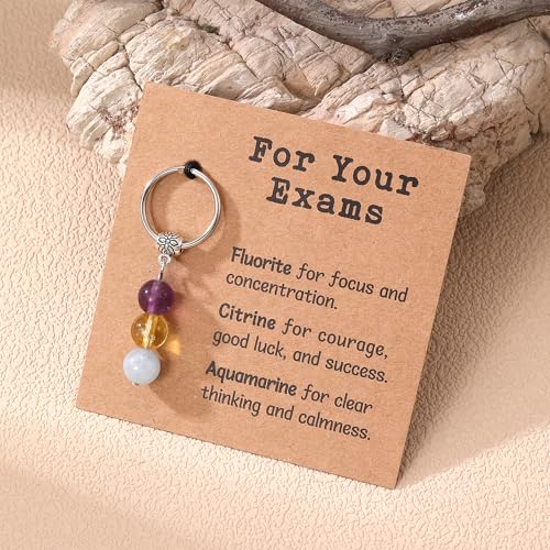 Healing Crystal Keychain Gift for New Beginnings Calming Anxiety Luck Protection Natural Gemstone Keychain for Women - color: For Your Exams